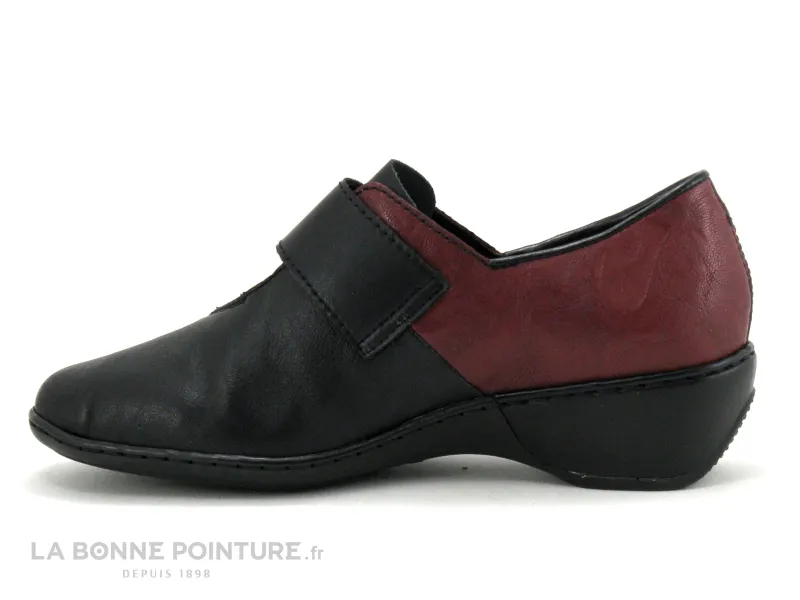 Achat chaussures Rieker Femme Chaussure basse / Derby, vente Rieker 47161-00 - Escarpin avec bride velcro - Noir et bordeaux