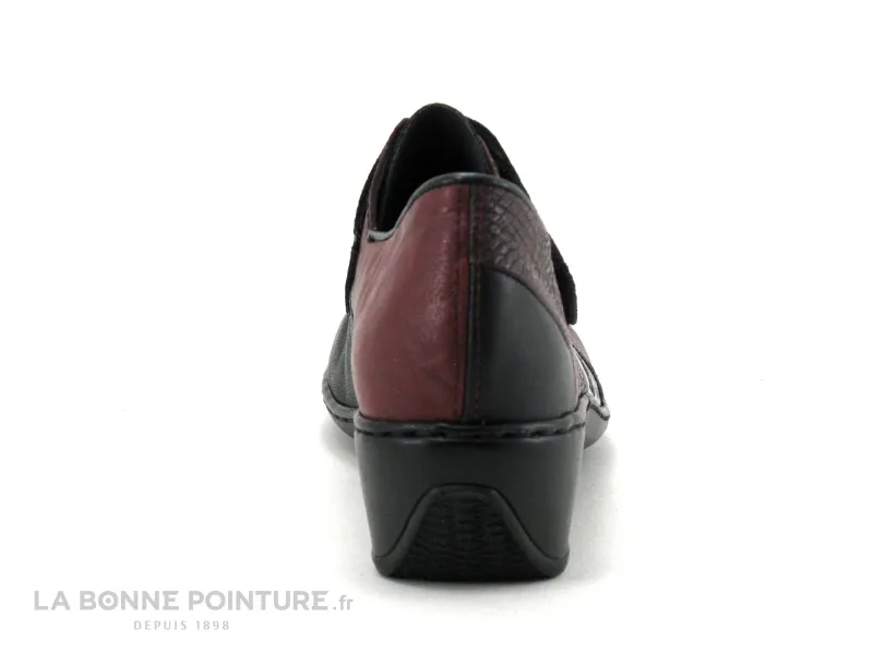 Achat chaussures Rieker Femme Chaussure basse / Derby, vente Rieker 47161-00 - Escarpin avec bride velcro - Noir et bordeaux