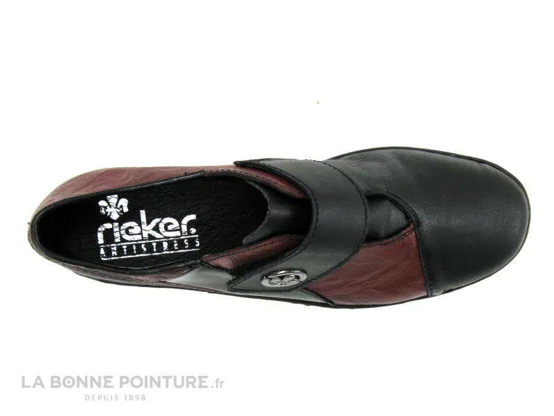 Achat chaussures Rieker Femme Chaussure basse / Derby, vente Rieker 47161-00 - Escarpin avec bride velcro - Noir et bordeaux