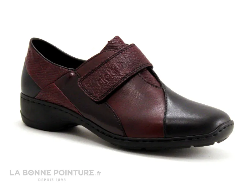 Achat chaussures Rieker Femme Chaussure basse / Derby, vente Rieker 58354-01 Noir Bordeaux - Chaussure Femme velcro