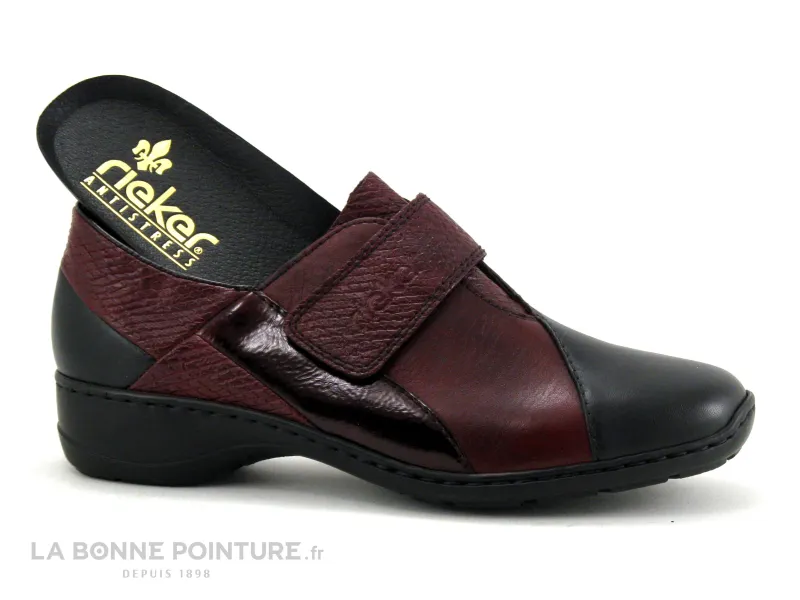 Achat chaussures Rieker Femme Chaussure basse / Derby, vente Rieker 58354-01 Noir Bordeaux - Chaussure Femme velcro