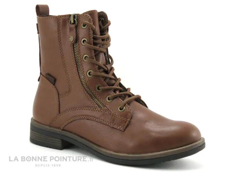 Achat chaussures Tamaris Femme Boots, vente Tamaris 1-25107-29 Cognac - Bottine Femme a lacet et zip - marron