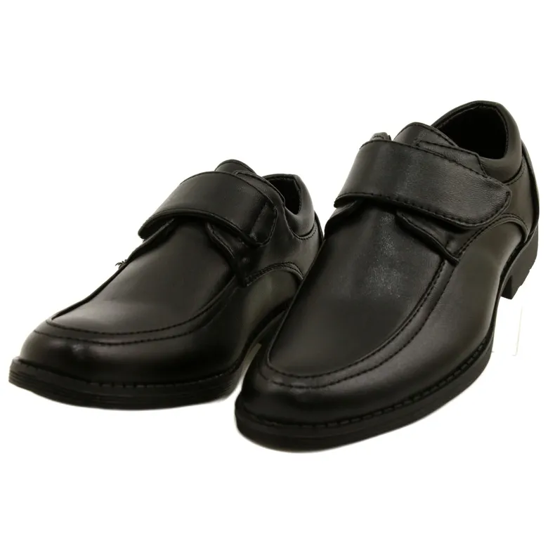 American Club Chaussures de communion garçon avec velcro KOM37/22 le noir