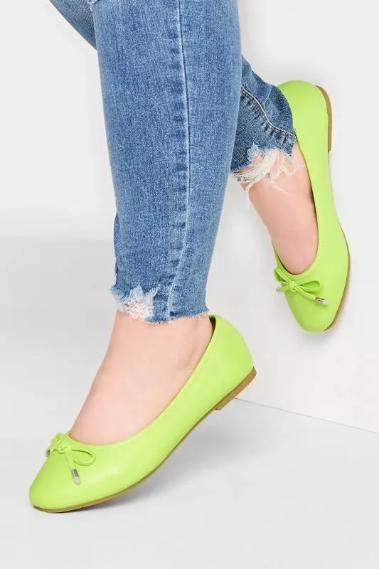 Ballerines Vertes Citron Noeud Pieds Larges E & Extra Larges EEE