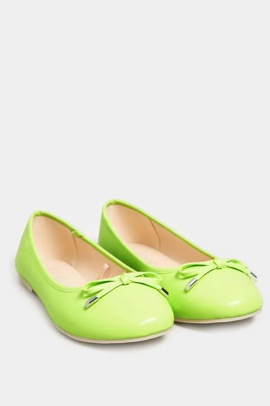 Ballerines Vertes Citron Noeud Pieds Larges E & Extra Larges EEE