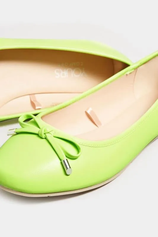 Ballerines Vertes Citron Noeud Pieds Larges E & Extra Larges EEE