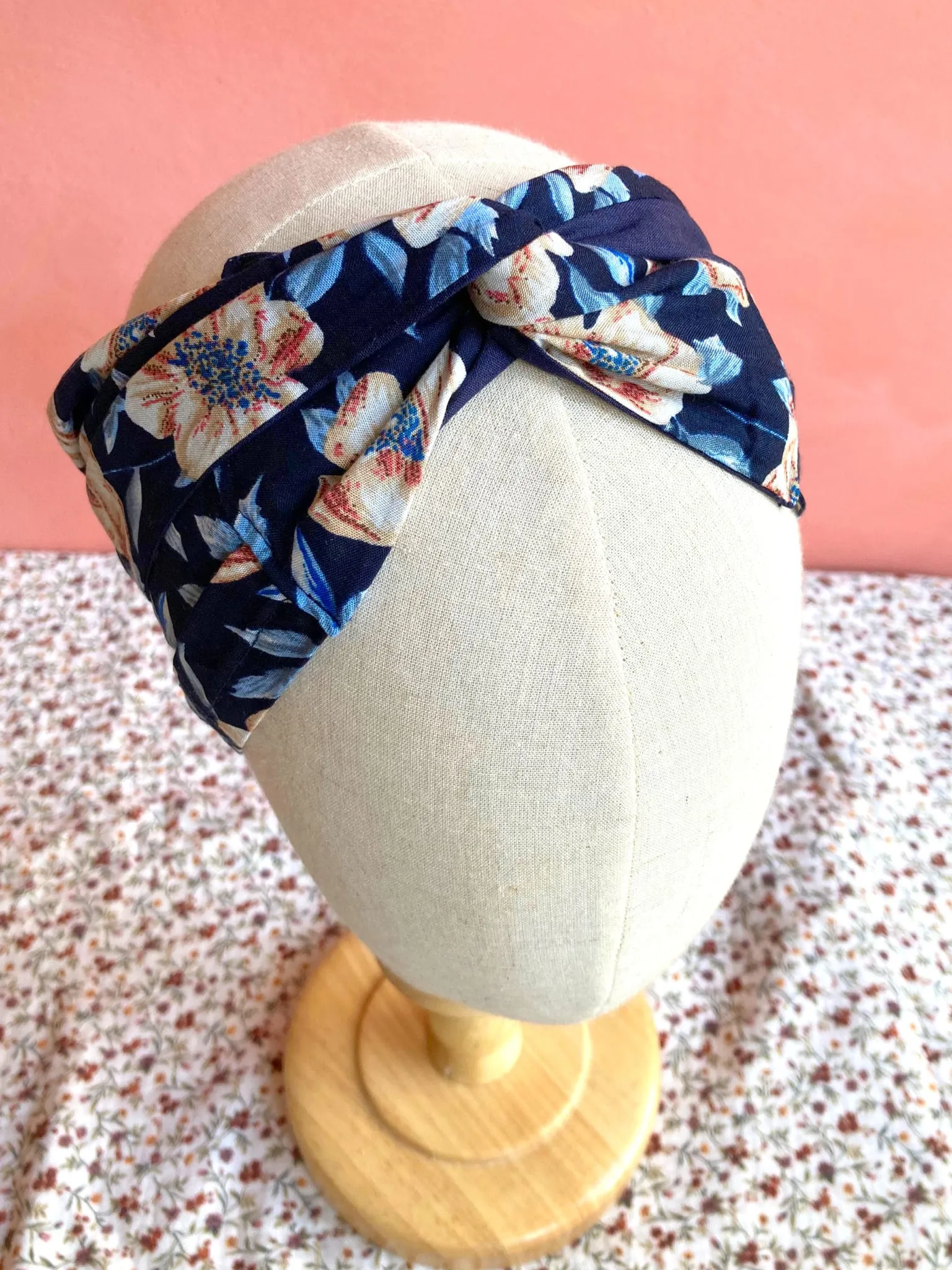 Bandeau chimiothérapie XL à fleurs marine – Pétunia