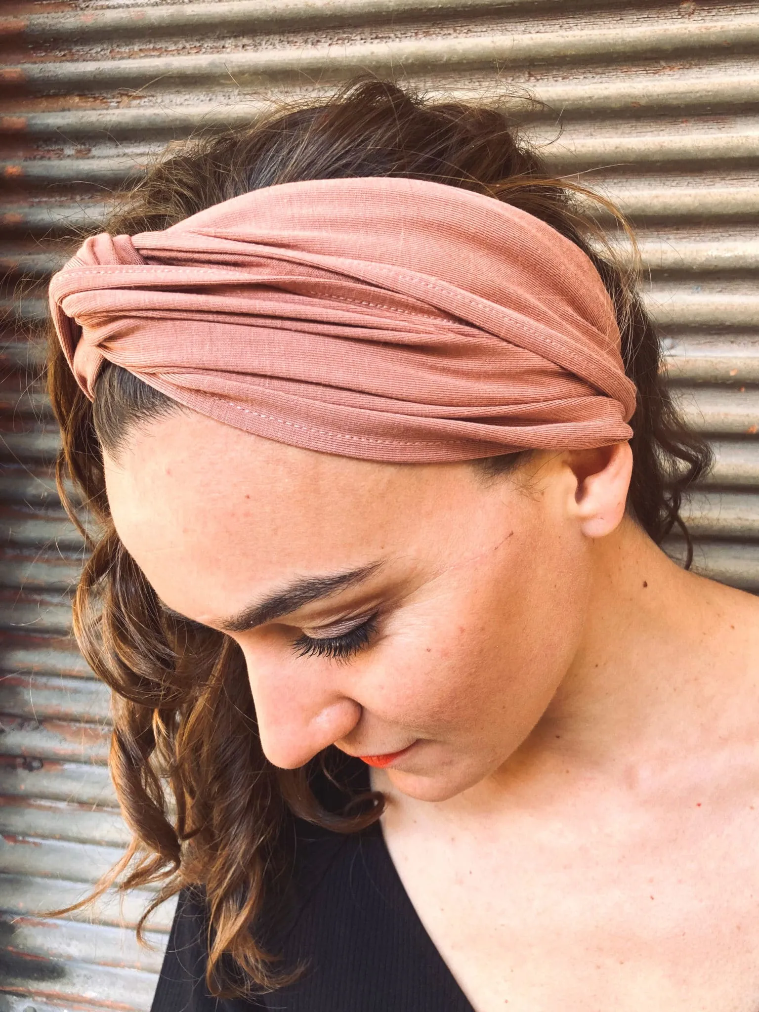 Bandeau à cheveux Oeko-tex en bambou rose poudré