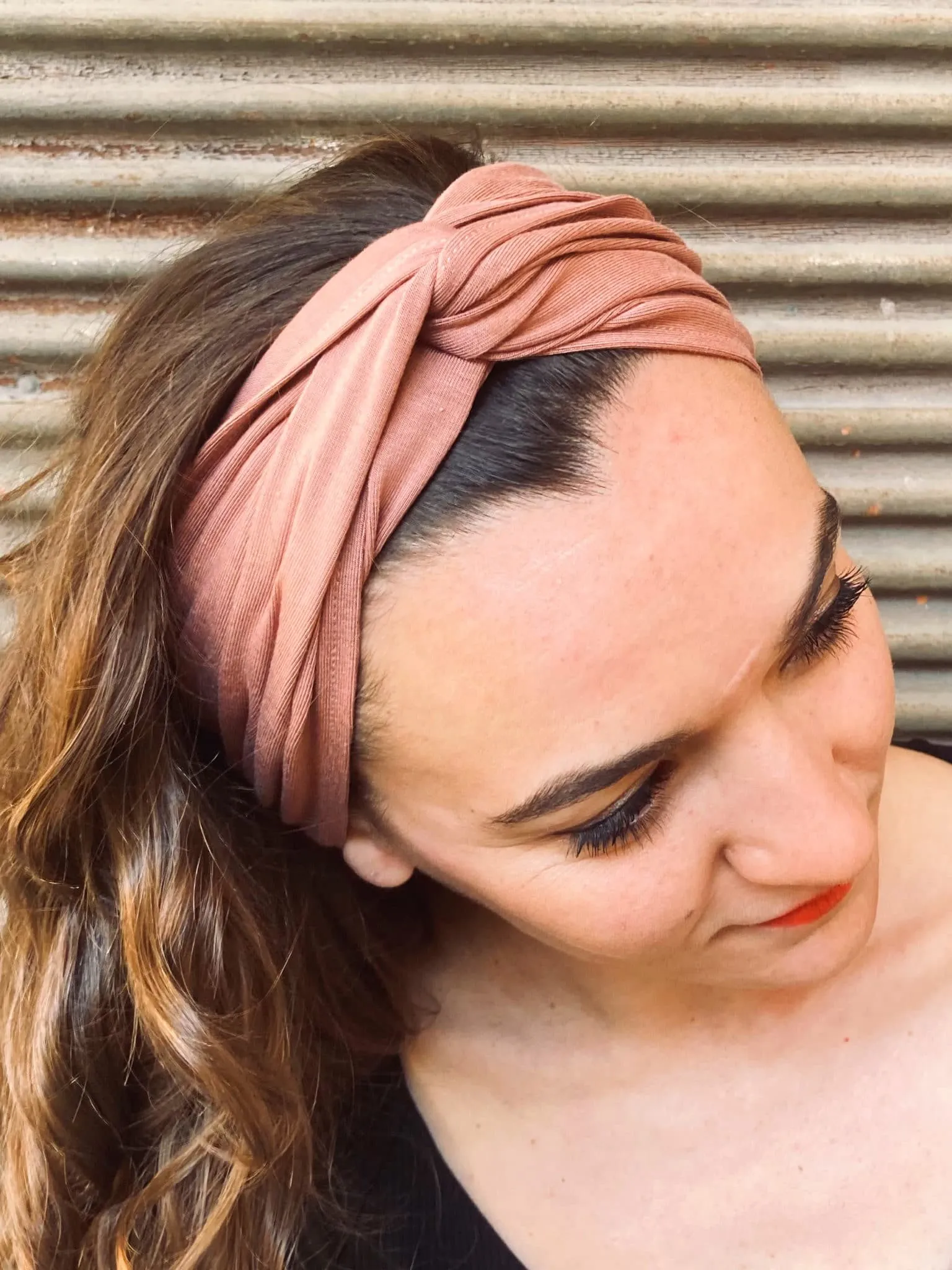 Bandeau à cheveux Oeko-tex en bambou rose poudré