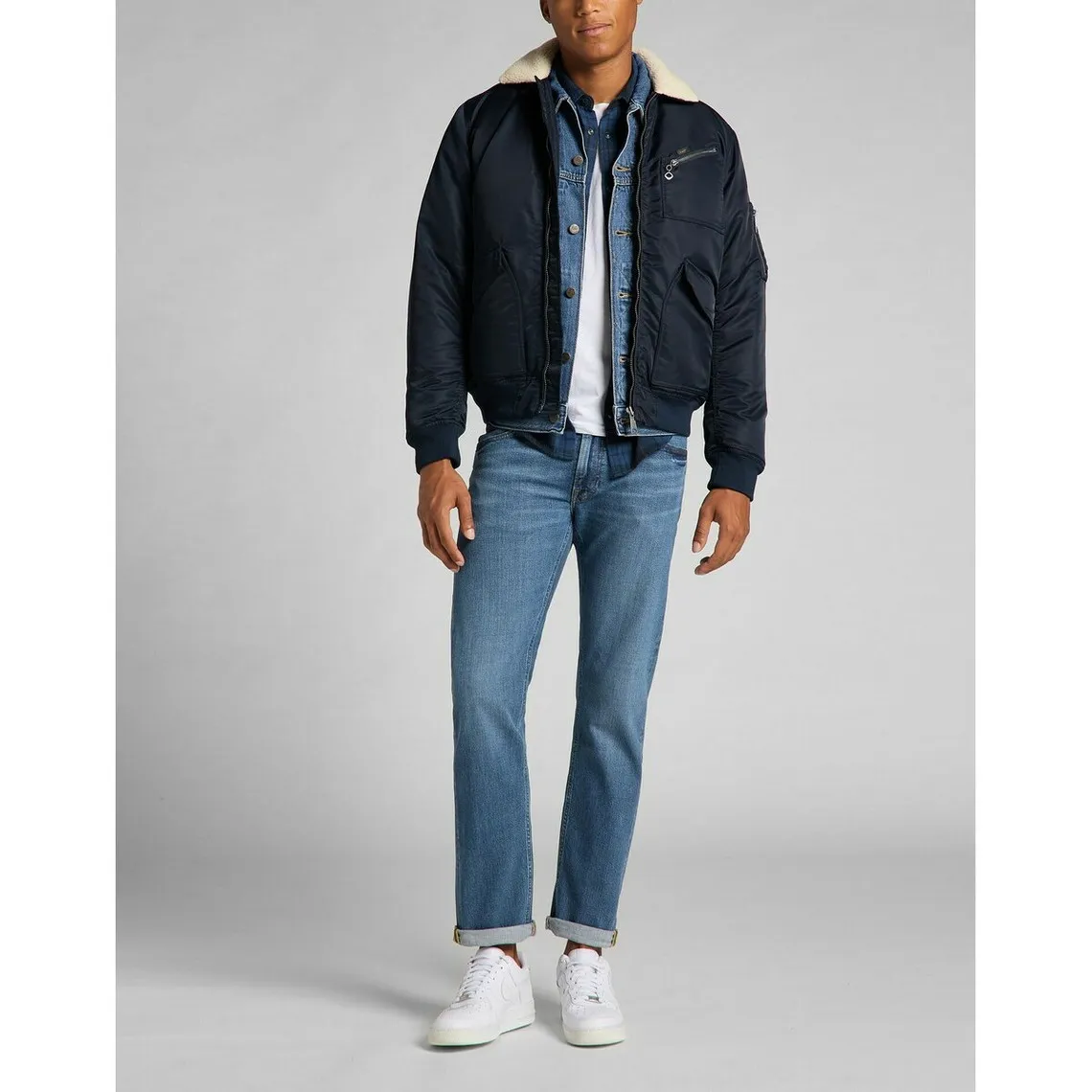 Blouson Homme Flight Jacket bleu foncé en nylon Lee - Manteau / Blouson Homme sur MenCorner