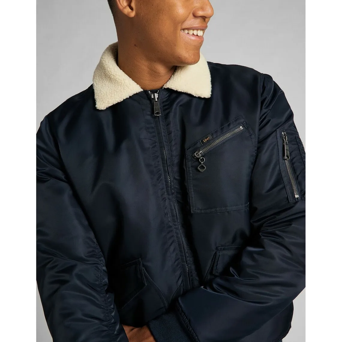 Blouson Homme Flight Jacket bleu foncé en nylon Lee - Manteau / Blouson Homme sur MenCorner