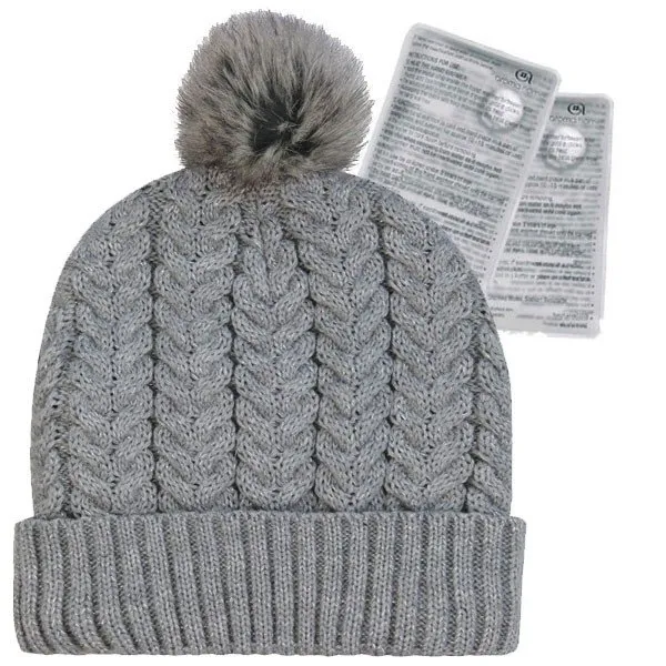 Bonnet chauffant Gris et Pompon Gris