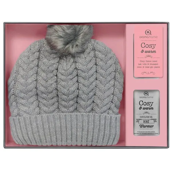 Bonnet chauffant Gris et Pompon Gris