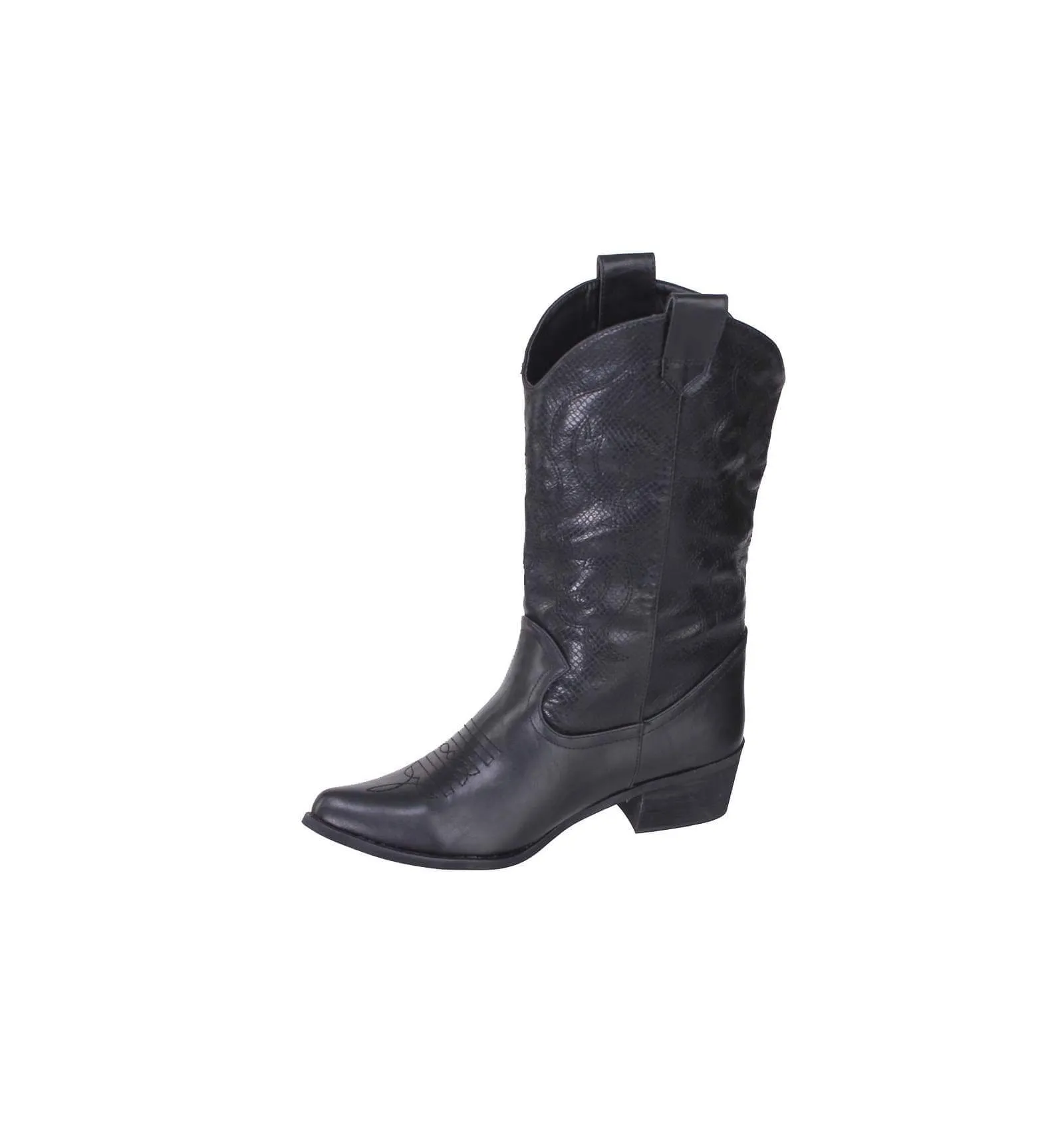 Botte  femme simili cuir d'excellente serpent motif brodé noir WESTERN