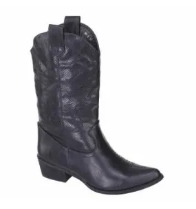 Botte  femme simili cuir d'excellente serpent motif brodé noir WESTERN