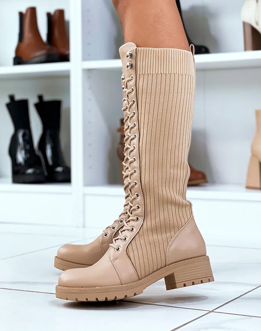 Bottes beige foncé effet chaussette