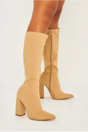 Bottes chaussettes beige foncé à talon