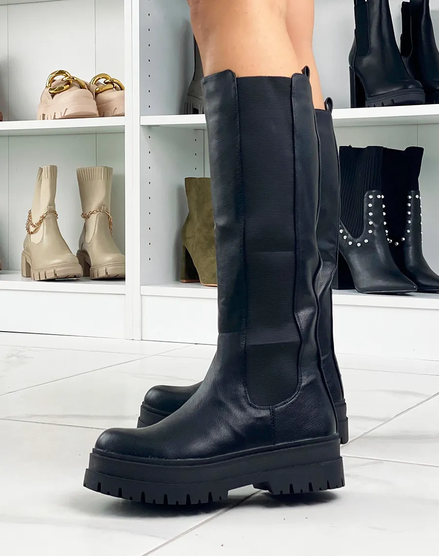 Bottes hautes noires style chelsea