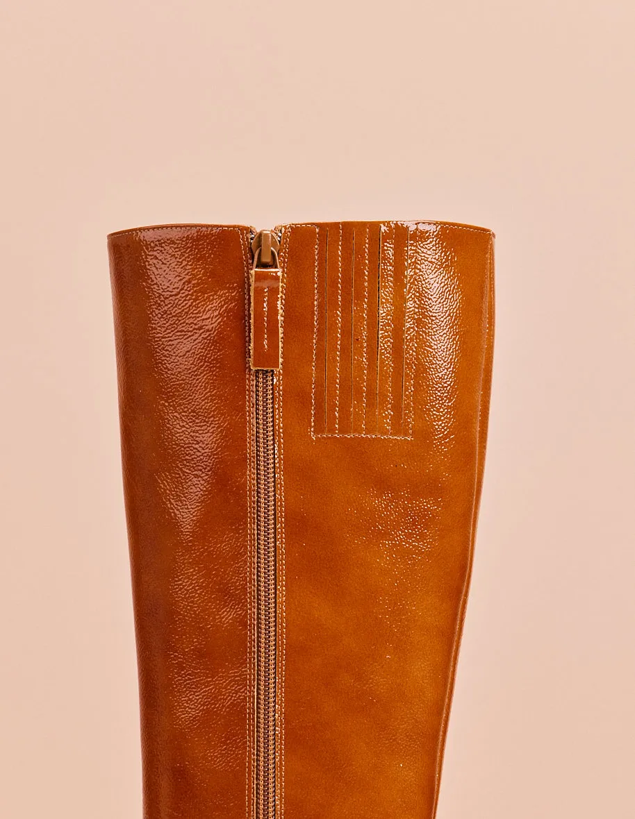 Bottes Lisette - Cuir plissé verni cognac