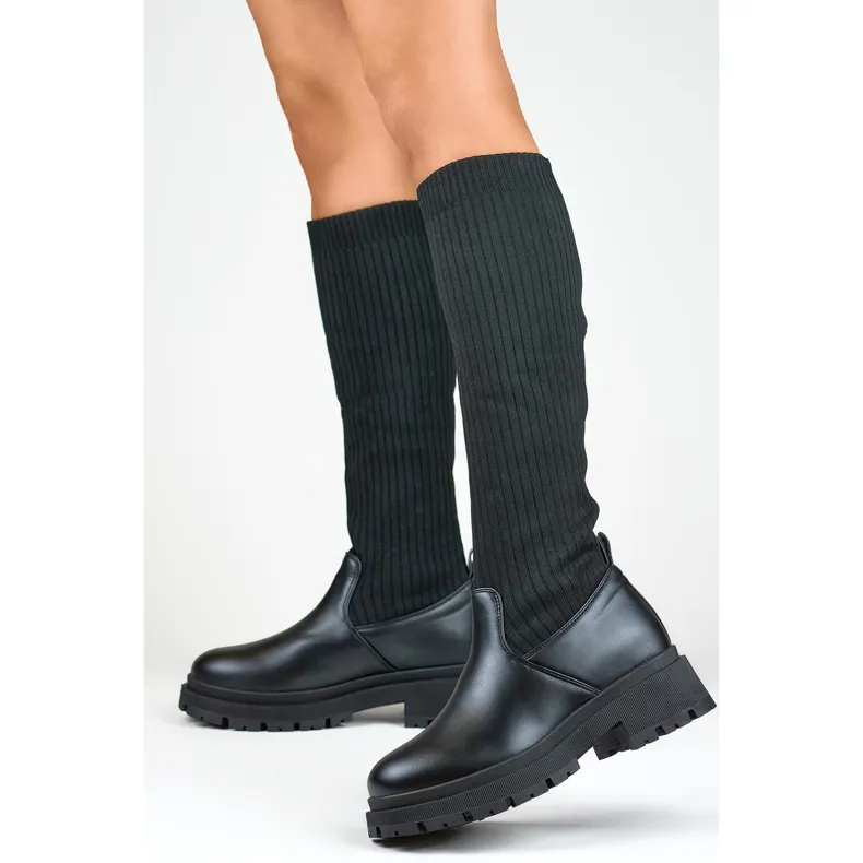 Bottes noires pour femmes avec tige élastique, bottes chaussettes pour femmes le noir