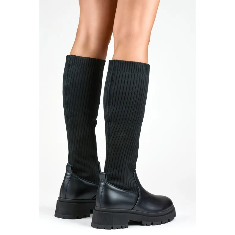 Bottes noires pour femmes avec tige élastique, bottes chaussettes pour femmes le noir