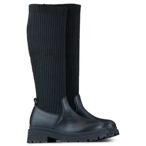 Bottes noires pour femmes avec tige élastique, bottes chaussettes pour femmes le noir