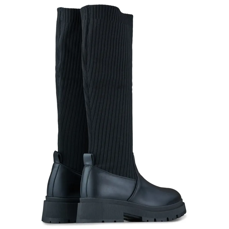 Bottes noires pour femmes avec tige élastique, bottes chaussettes pour femmes le noir