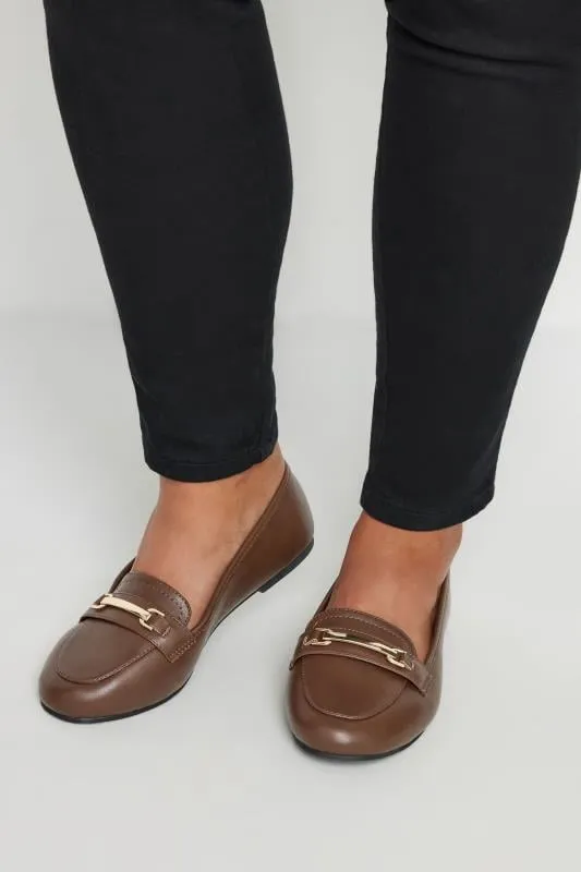 Brown Faux Leather Loafers In Extra Wide EEE Fit