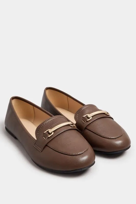 Brown Faux Leather Loafers In Extra Wide EEE Fit