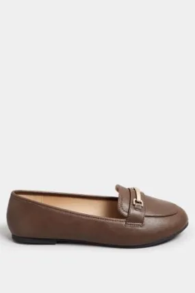 Brown Faux Leather Loafers In Extra Wide EEE Fit