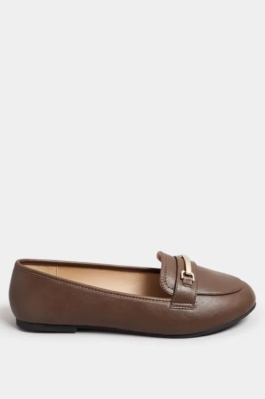 Brown Faux Leather Loafers In Extra Wide EEE Fit