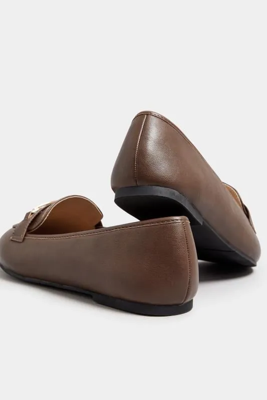 Brown Faux Leather Loafers In Extra Wide EEE Fit