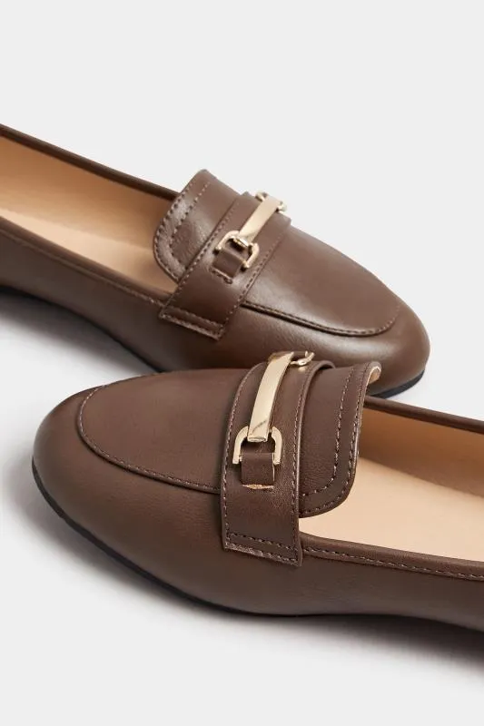 Brown Faux Leather Loafers In Extra Wide EEE Fit