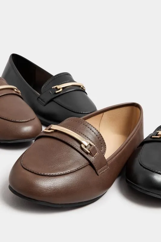 Brown Faux Leather Loafers In Extra Wide EEE Fit