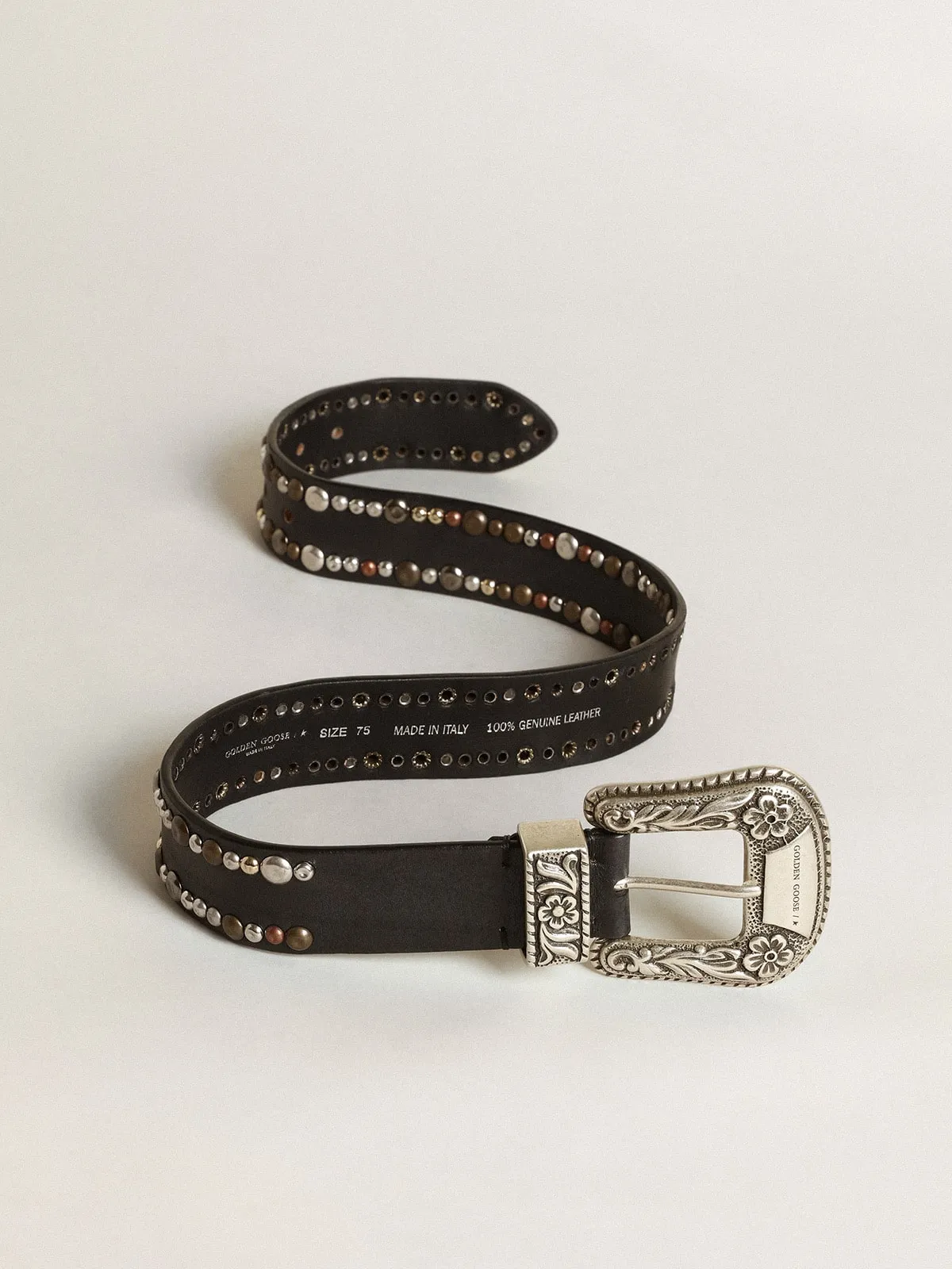 Ceinture femme en cuir noir avec clous | Golden Goose