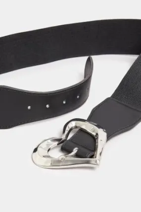 Ceinture Large Noire Stretch Boucle Coeur