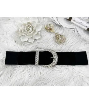 ceinture noire élastique boucle argent