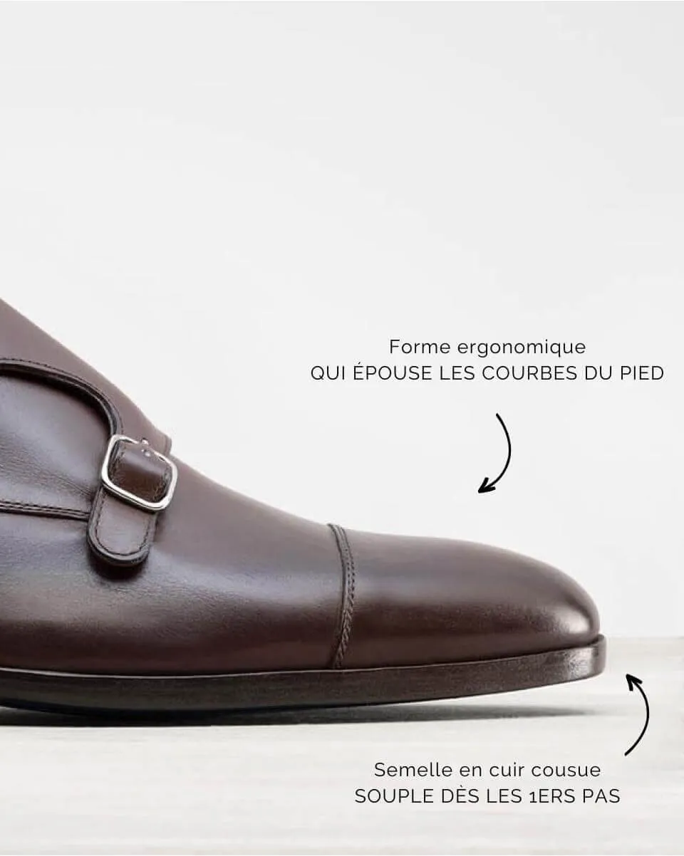 Chaussures double boucle homme| Cuir marron | In Corio