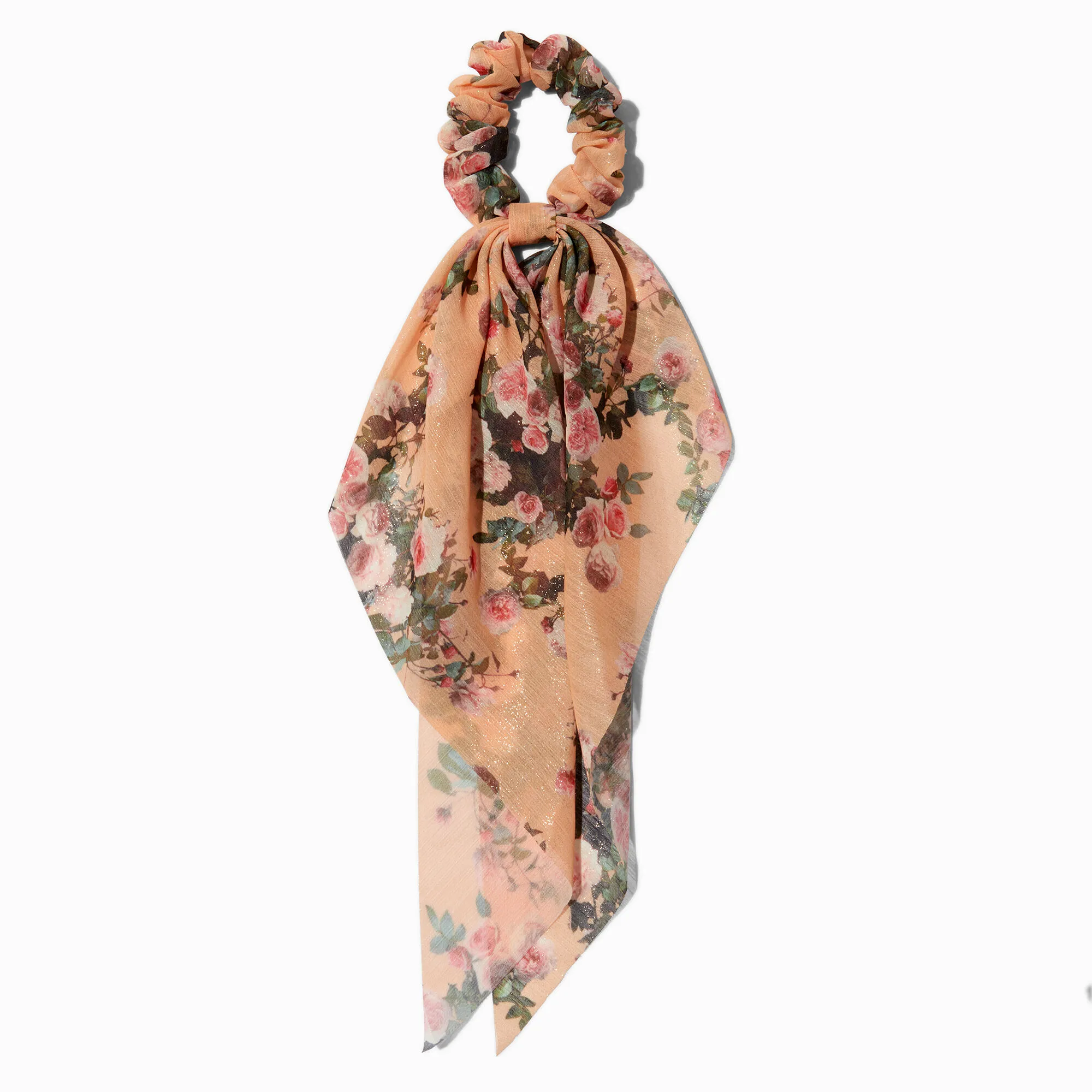 Chouchou foulard floral lurex rose