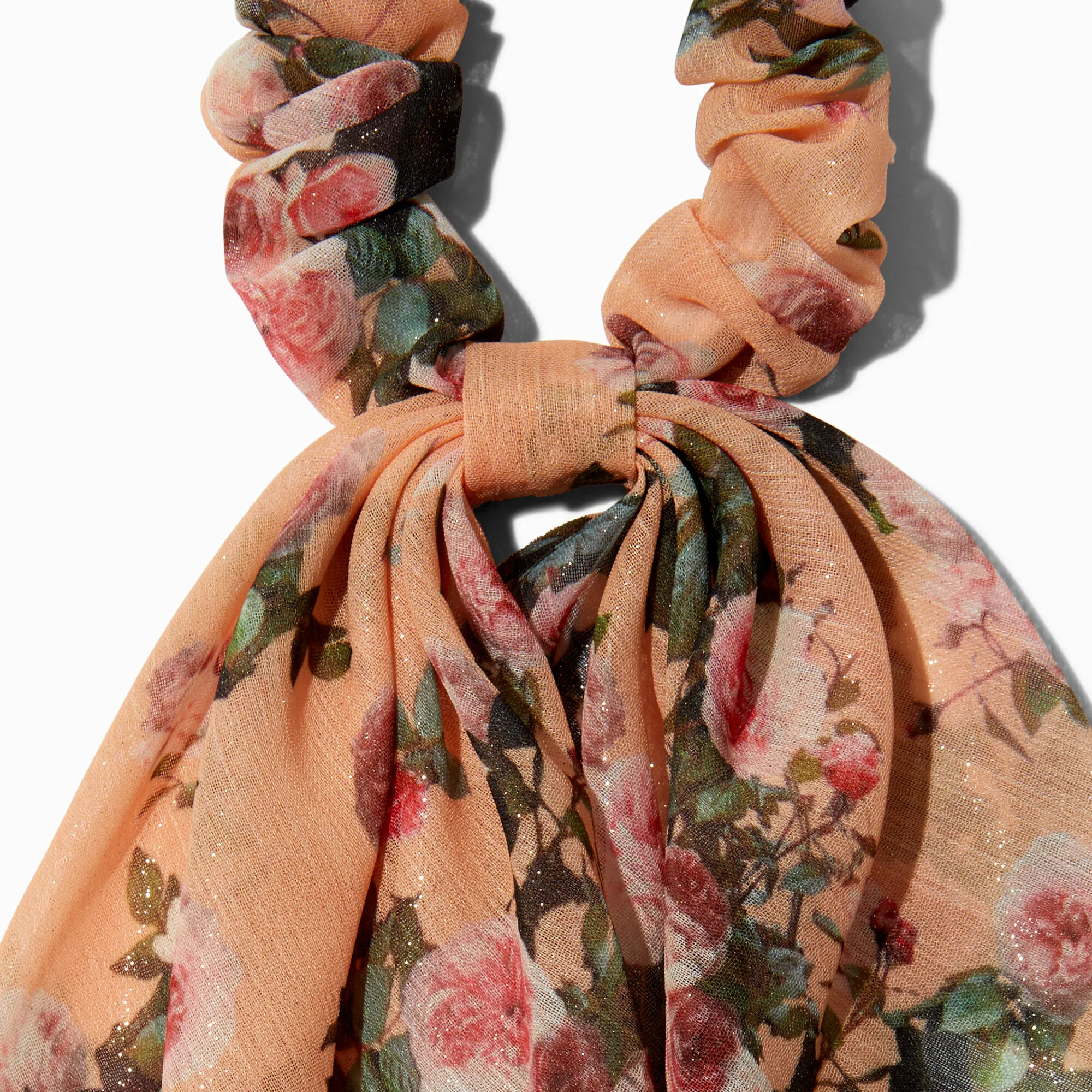 Chouchou foulard floral lurex rose