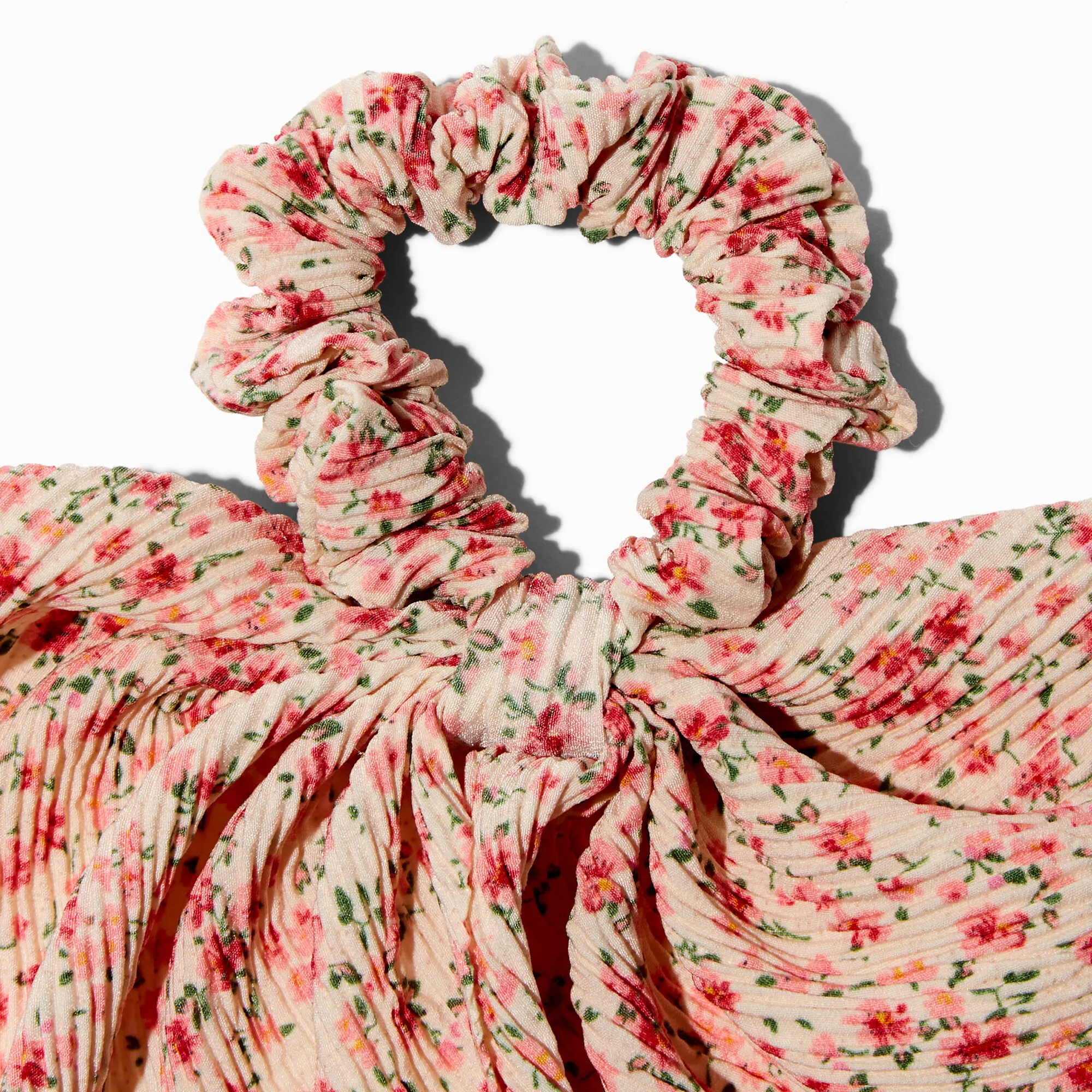 Chouchou foulard plissé floral rose