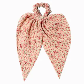 Chouchou foulard plissé floral rose