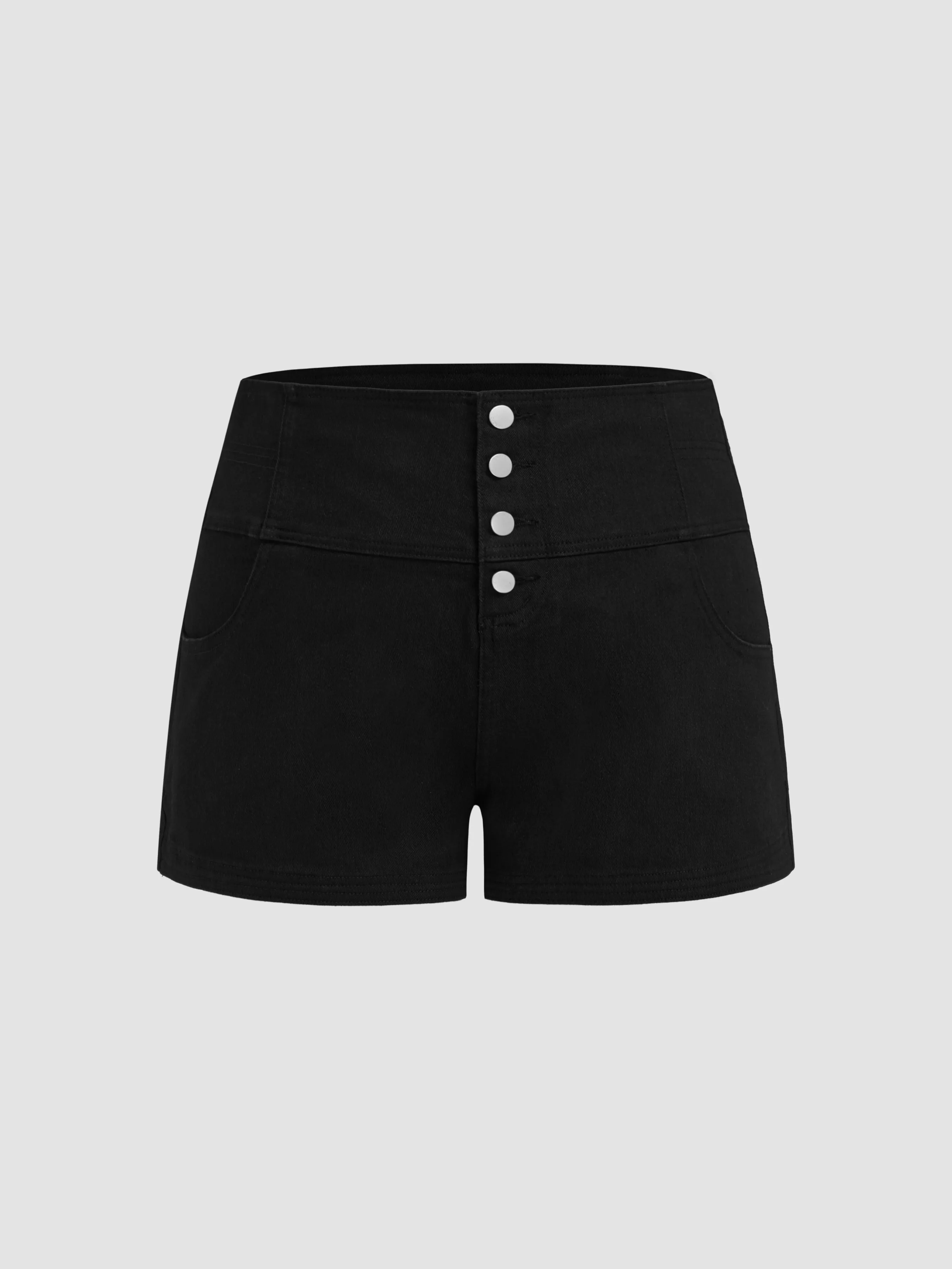  Denim Mi-Hauteur Bouton Micro Shorts Curve & Plus