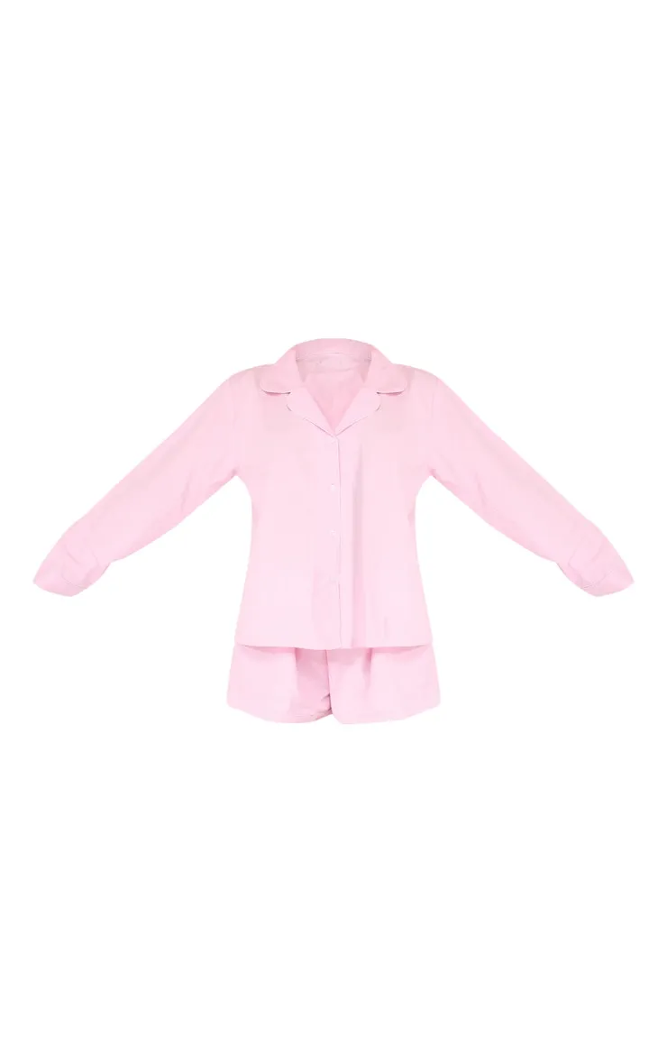 Ensemble de pyjama en popeline de coton rose tendre liserée à chemise manches longues et short