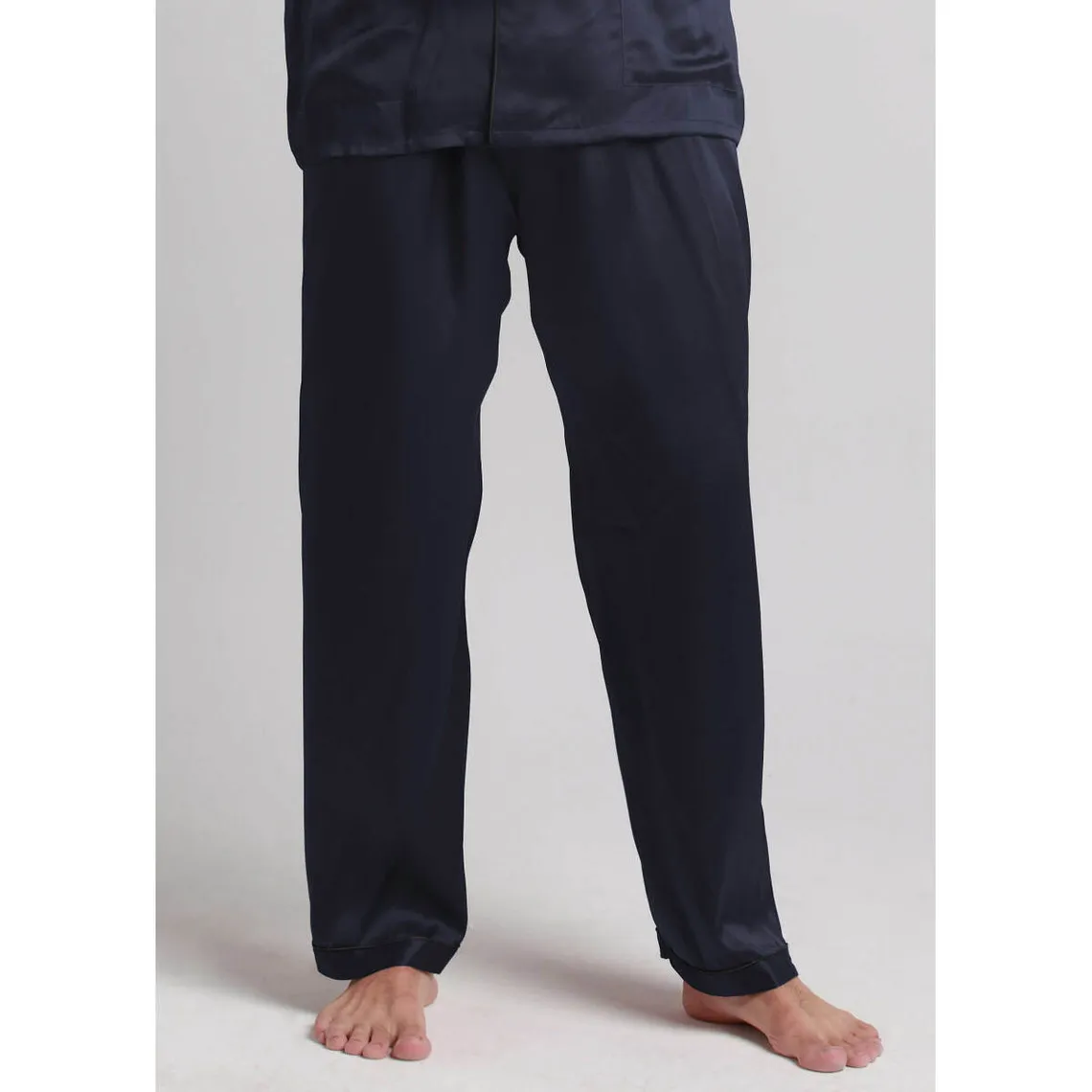 Ensemble De Pyjama En Soie Longue Bordure Contraste Pour Homme bleu marine | 3 Suisses