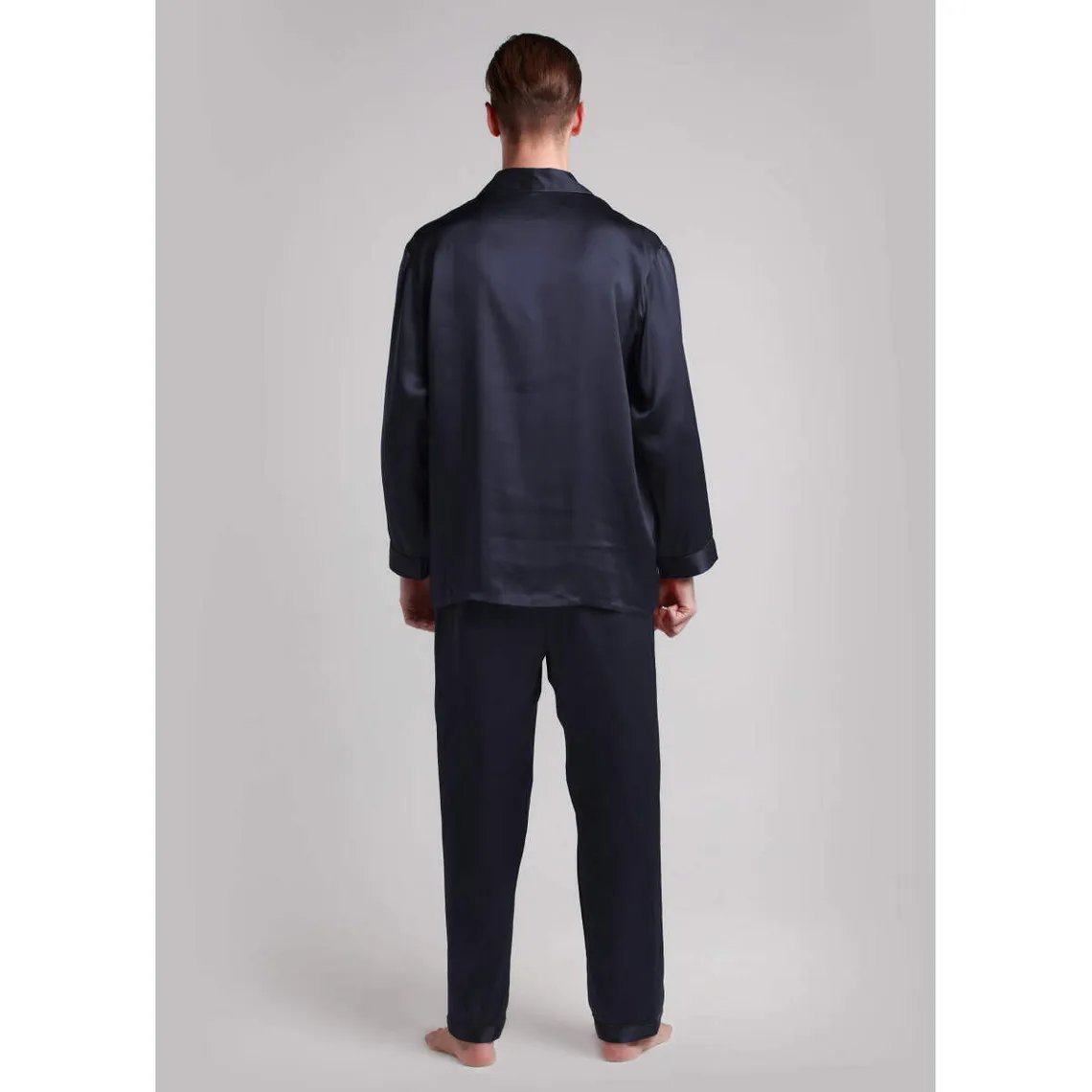 Ensemble De Pyjama En Soie Longue Bordure Contraste Pour Homme bleu marine | 3 Suisses