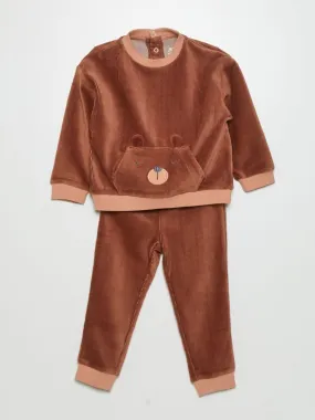 Ensemble de pyjama en velours - 2 pièces - Marron