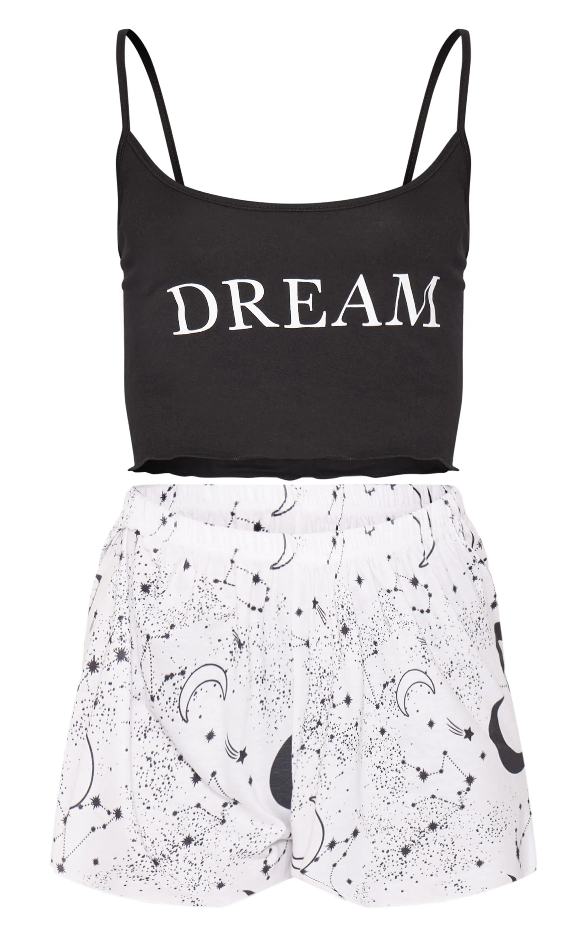 Ensemble de pyjama noir à short imprimé constellations et débardeur à slogan Dream