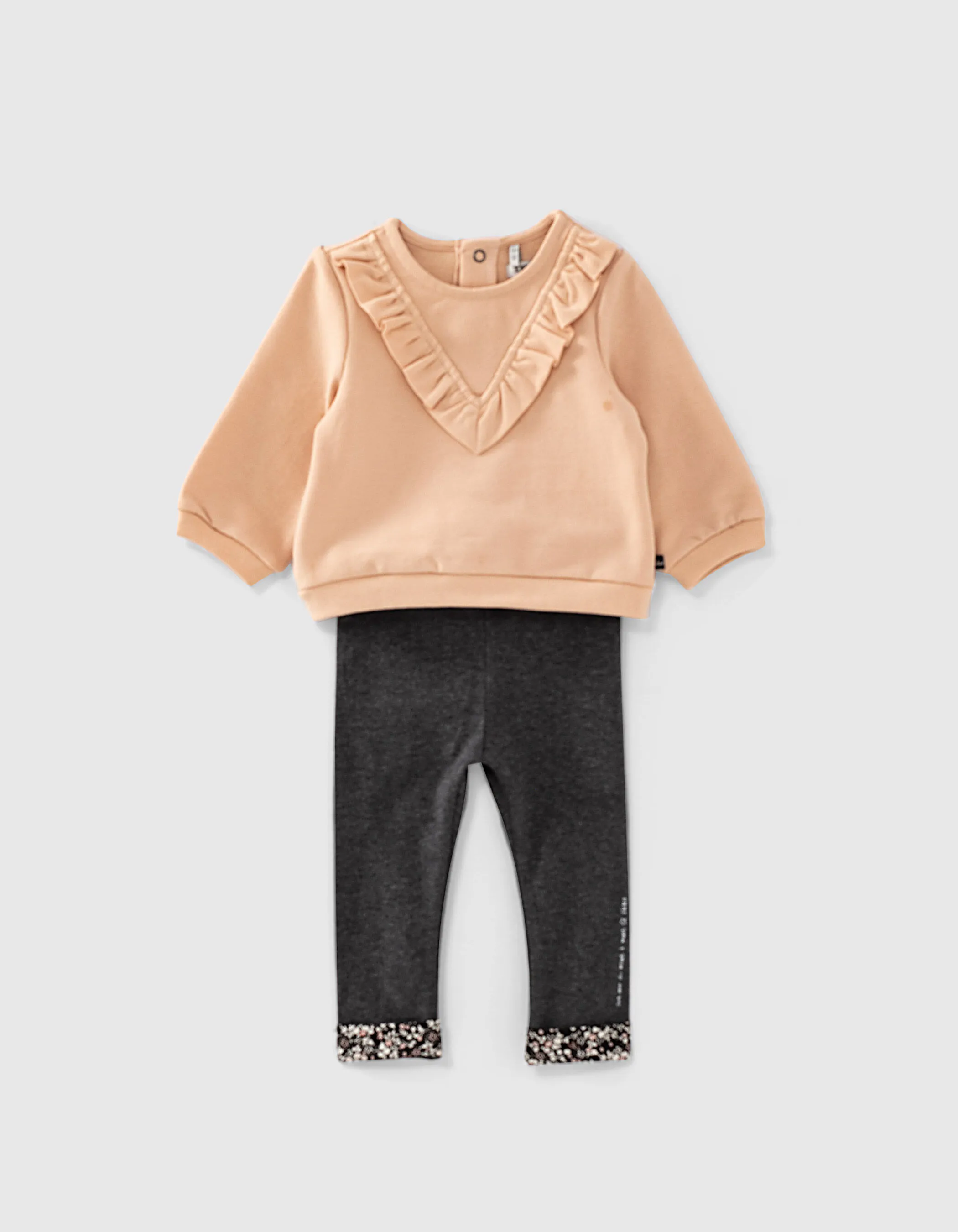 Ensemble sweat rose poudré et leggings gris bébé fille