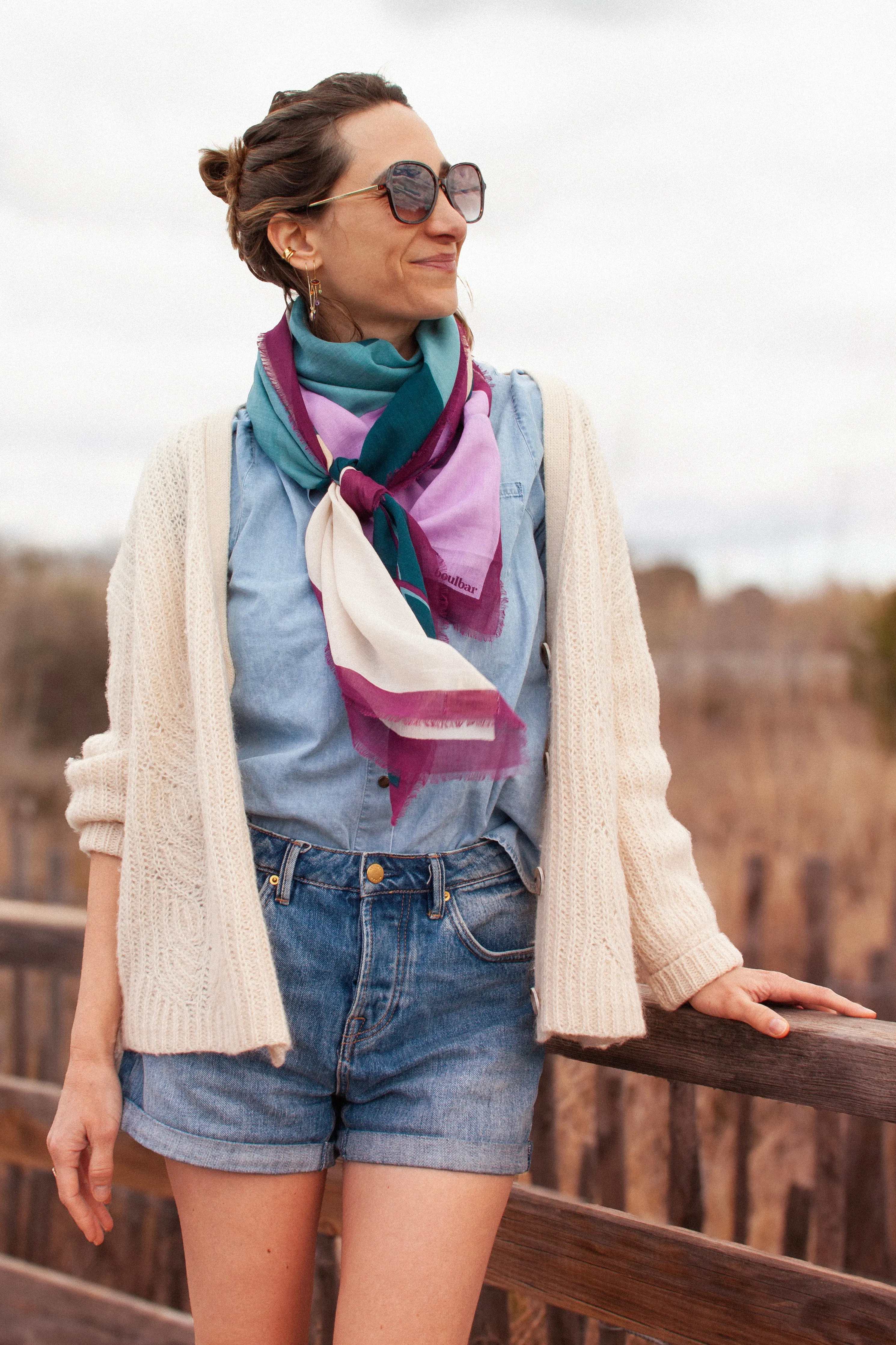 Foulard coton bio - Mur sur Mer - Magenta